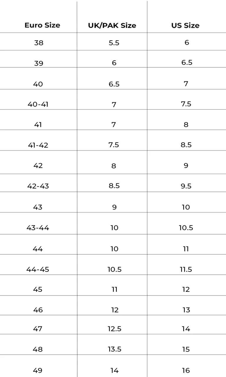 Shoe Sizing Chart - Shoegaxm